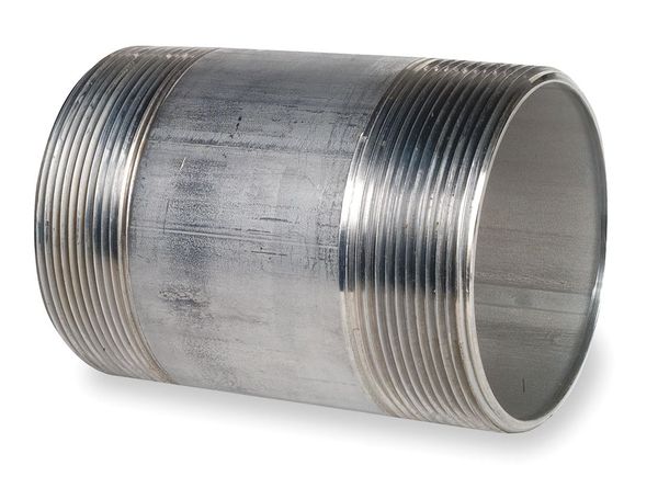 Zoro Select 4" MNPT x 5" TBE Stainless Steel Pipe Nipple Sch 40, Thread Type: NPT T6BNL04