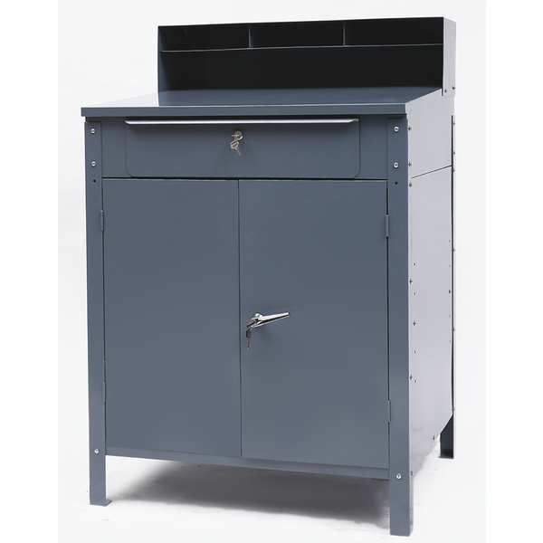 Zoro Select Stationary Shop Desk, 1 Drawer, 1 Cabinet, Gray, 34 1/2 in W x 45 1/8 in D x 30 In H 1W908