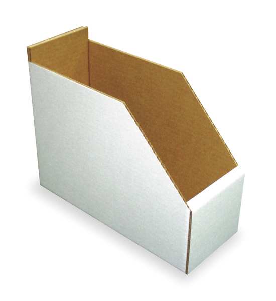 Packaging Of America Corrugated Shelf Bin, White, Cardboard, 11 in L x 6 1/4 in W x 8 1/2 in H 1W956