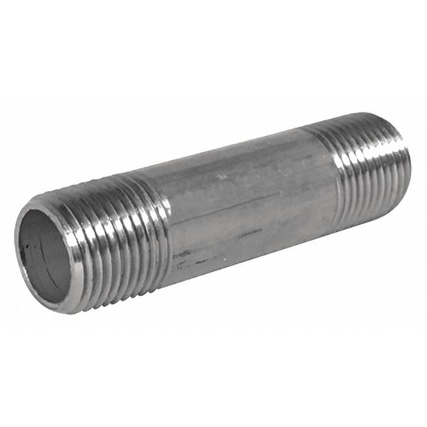 Zoro Select 1" MNPT x 8" TBE Stainless Steel Pipe Nipple Sch 80, Thread Type: NPT E4BNF12
