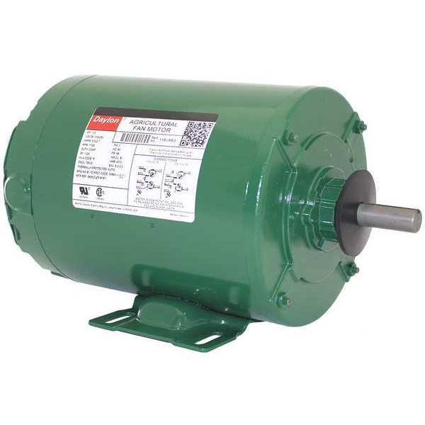 Dayton Agricultural Fan Motor, Split-Phase, 1/3 HP, 115/230V AC, 1,725 Nameplate RPM, 56 Frame 1YBU8BG