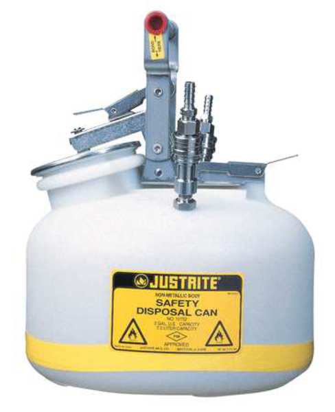 Justrite 2 gal White Polyethylene, Polypropylene HPLC Waste Can Solvents TF12752