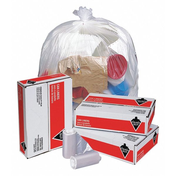 Tough Guy 20 Gal - 30 Gal Trash Bags, 30 in x 37 in, Heavy-Duty, 16 micron, Clear, 250 Pack 3CCT7