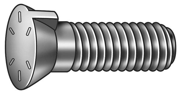 Zoro Select Bucket Tooth Plow Bolt, 7/8"-9 Thrd Sz, 3 1/2 in L, Flat Head, Alloy Steel, Plain 1CGD6