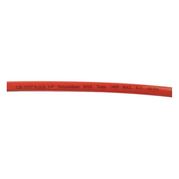 Zoro Select Tubing, Poly, 1/4 In, 180 PSI, 100 Ft, Red 1CTF9