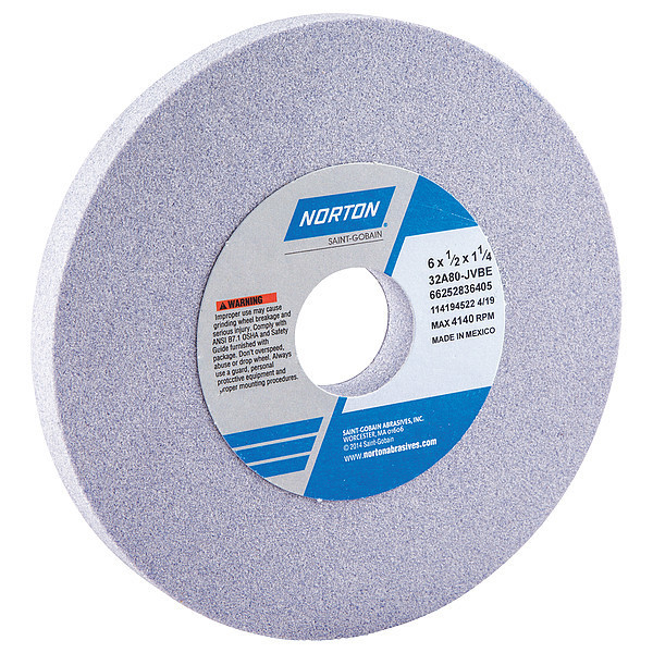 Norton Abrasives Grinding Wheel, T1, 6x1/2x1-1/4, AO, 80G, PK5 66252836405