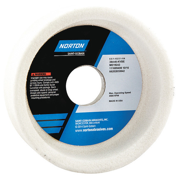 Norton Abrasives Straight Cup Wheel, 5Diax1.5 Tx1.25AH, PK5 66252830842