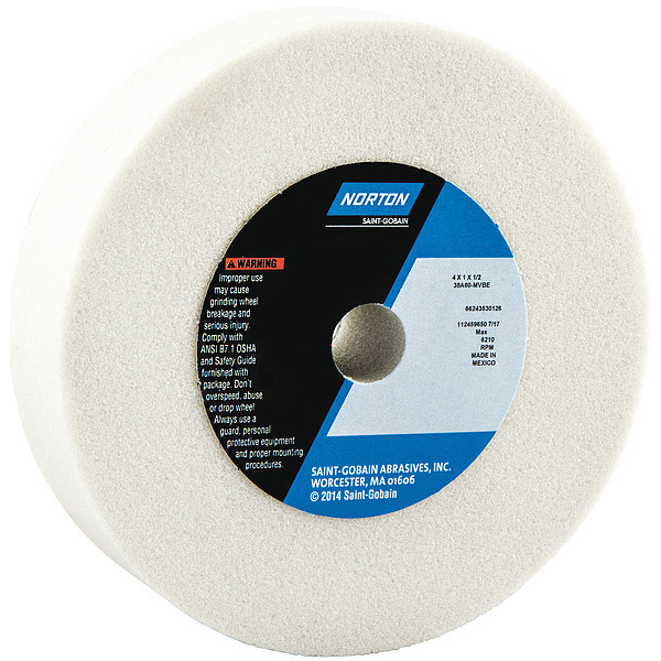 Norton Abrasives Grinding Wheel, T1, 4x1x1/2, AO, 60G, Wht, PK5 66243530126