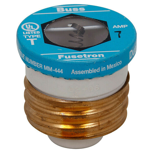Eaton Bussmann Plug Fuse, T Series, Time-Delay, 7A, 125V AC, Indicating, 10kA at 125V AC, 4 PK T-7