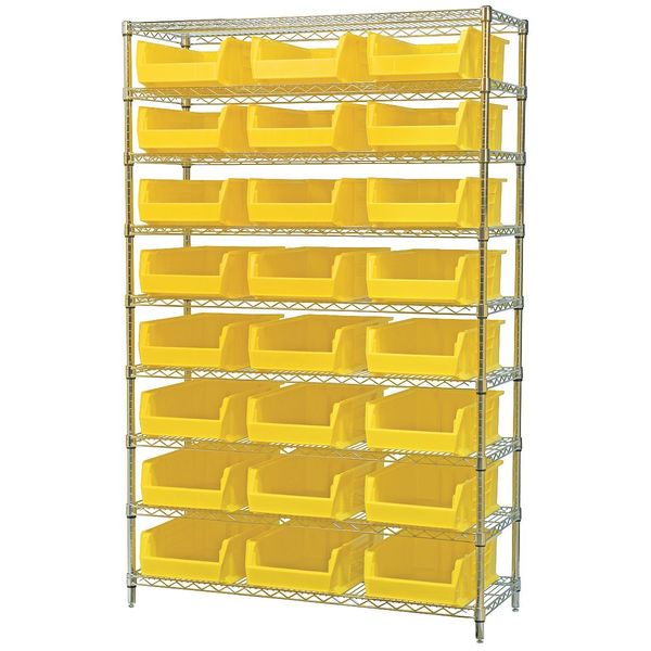 Akro-Mils Steel Bin Shelving, 48 in W x 74 in H x 18 in D, 9 Shelves, Yellow AWS184830280Y