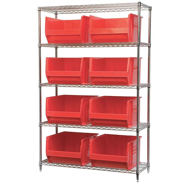 Akro-Mils Steel Bin Shelving, 48 in W x 74 in H x 18 in D, 5 Shelves, Red AWS184830283R