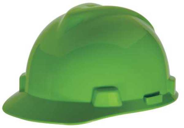 Msa Safety V-Gard Front Brim Hard Hat, Type 1, Class E, Ratchet (4-Point), Bright Lime Green 815565