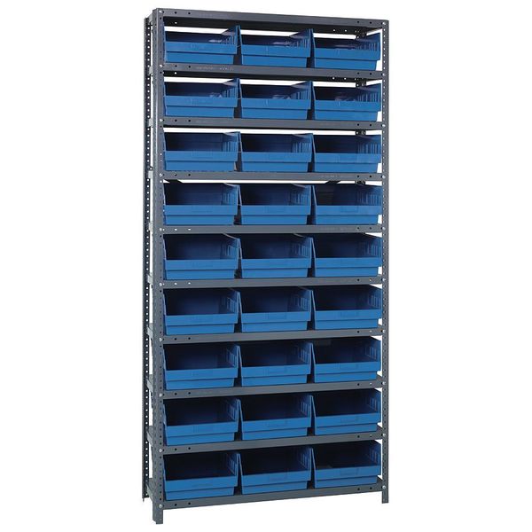 Quantum Storage Systems Steel Bin Shelving, 36 in W x 75 in H x 18 in D, 10 Shelves, Blue 1875-210BL