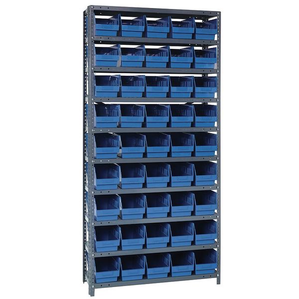 Quantum Storage Systems Steel Bin Shelving, 36 in W x 75 in H x 12 in D, 10 Shelves, Blue 1275-202BL