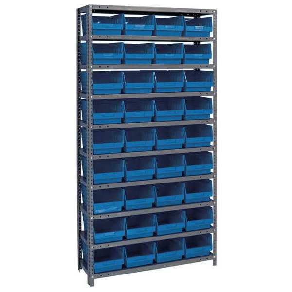 Quantum Storage Systems Steel Bin Shelving, 36 in W x 75 in H x 18 in D, 10 Shelves, Blue 1875-208BL