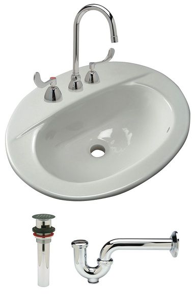 Zurn Drop In Mount, 3 Hole, Dual Handle, White, Lavatory Sink Z5118.846.1.07.00.00