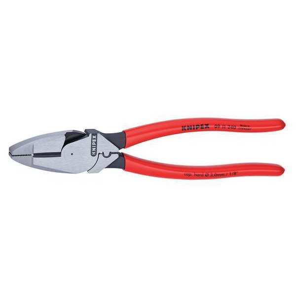 Knipex 9 1/4 in Linemans Plier High Leverage w/ Fish Tape Puller, Wire Crimper, Steel 09 11 240 SBA
