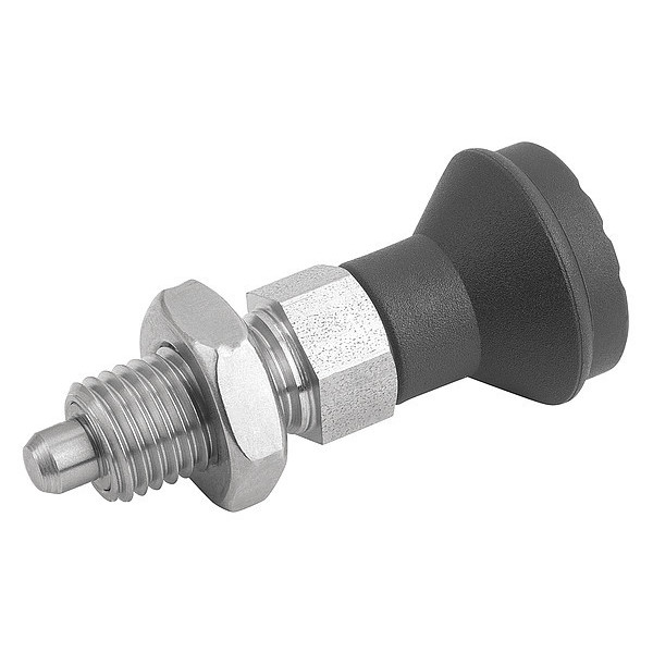 Kipp Indexing Plunger D1= M10X1, D=5, Style B, Non-Lockout w Locknut, Stainless Steel Not Hardened K0339.12105