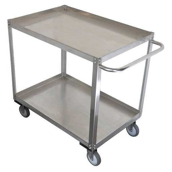 Zoro Select Corrosion-Resistant Utility Cart with Lipped Metal Shelves, Stainless Steel, Flat, 2 Shelves 11A458