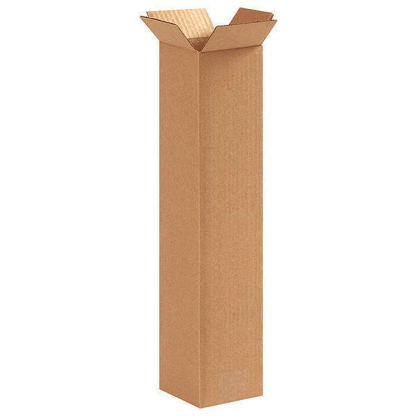Zoro Select Tall Corrugated Boxes, 4" x 4" x 18", Kraft, 25/Bundle 11R267