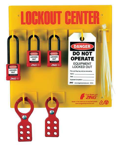 Zing Lockout Station, Filled, 3 Padlocks 7113