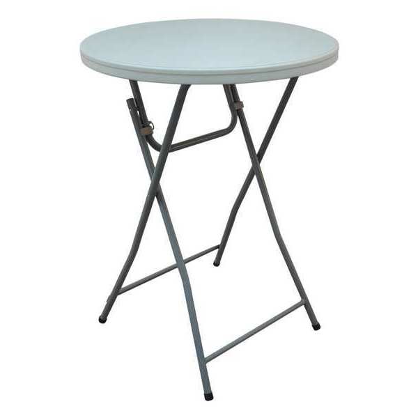 Zoro Select Round Folding Table, 32" Dia. W, 44" H, Blow Molded Polyethylene Top, White 12F622