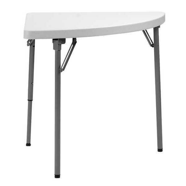 Zoro Select Quarter Round Folding Table, 30" W, 30" L, 29" H, Blow Molded Polyethylene Top, White 12F633