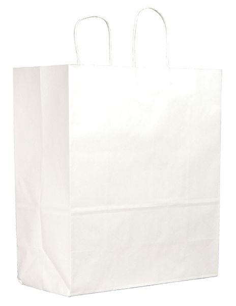 Zoro Select Traveler White Shopping Bag Flat Bottom, Twist Handles, Pk250 84640