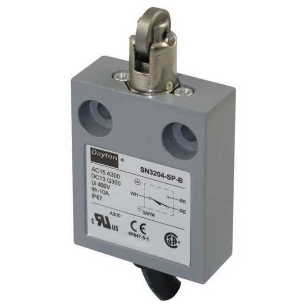 Dayton Limit Switch, Cross Roller, Plunger, SPDT, 10A @ 300V AC, Actuator Location: Top 12T934