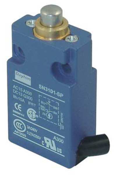 Dayton Limit Switch, Plunger, SPDT, 10A @ 300V AC, Actuator Location: Top 12T944