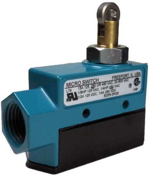 Honeywell Limit Switch, Plunger, Roller, 1NC/1NO, 15A @ 600V AC, Actuator Location: Top BZE6-2RQ8