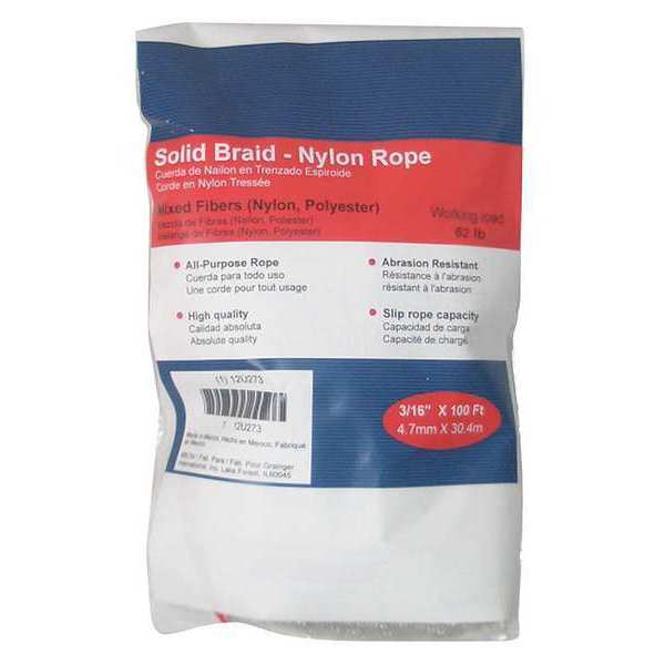 Rope, Nylon, Braided, 1/4 in. Dia, 500 ft L 12U275