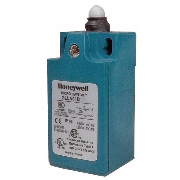 Honeywell Limit Switch, Plunger, 1NC/1NO, 10A @ 300V AC, Actuator Location: Top GLLA01B