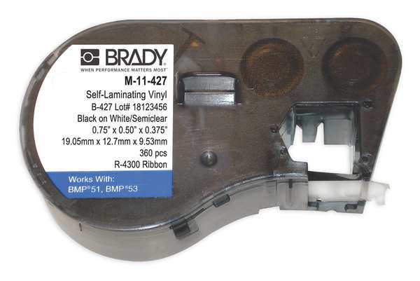 Brady Cartridge Label, Black on Clear/White, Labels/Roll: 360 M-11-427