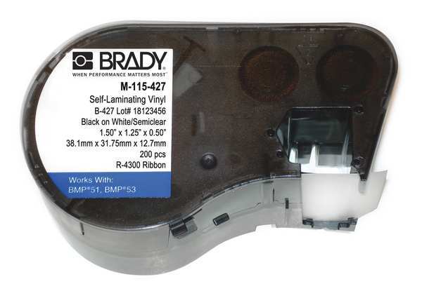 Brady Cartridge Label, Black on Clear/White, Labels/Roll: 200 M-115-427