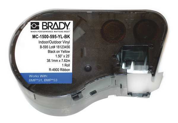 Brady Label Cartridge, Yellow, Labels/Roll: Continuous MC-1500-595-YL-BK