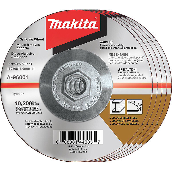 Makita Grinding Wheel, Hubbed, 36 Grit, 6", PK25 A-96001-25
