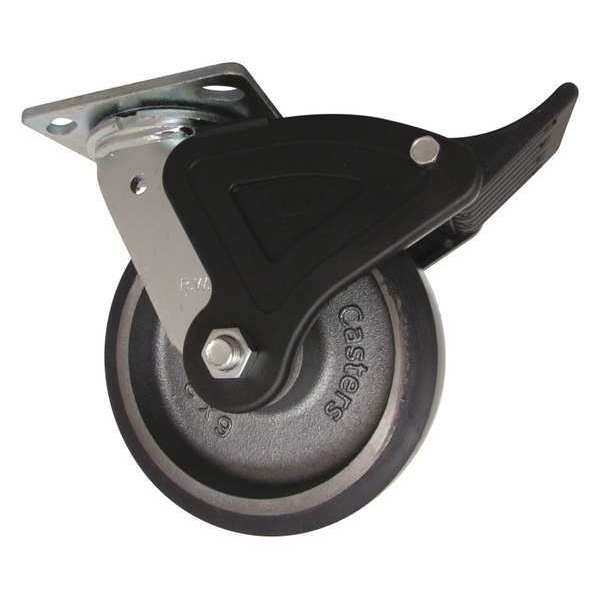 Rwm Medium Duty Caster, 6", w/Total Lock Brake, Caster Wheel/Tread Material: Urethane on Iron 46-UIR-0620-S-FCNTLB