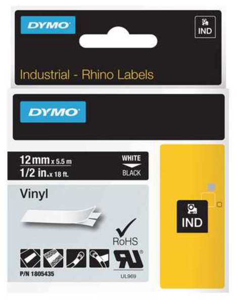 Dymo Label Tape Cartridge, White/Black, Labels/Roll: Continuous 1805435