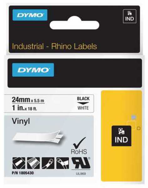Dymo Label Tape Cartridge, Black/White, Labels/Roll: Continuous 1805430
