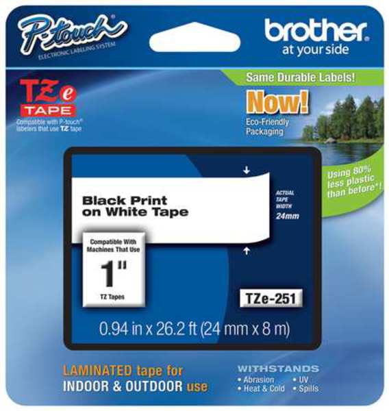 Brother Adhesive TZ Tape (R) Cartridge 15/16"x26-1/5ft., Black/White TZe251