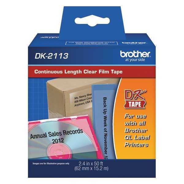 Brother Adhesive Label Tape Cartridge 2-2/5" x 50 ft., Black/Clear DK2113