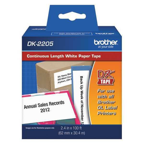 Brother Adhesive Label Tape Cartridge 2-2/5" x 100 ft., Black/White DK2205