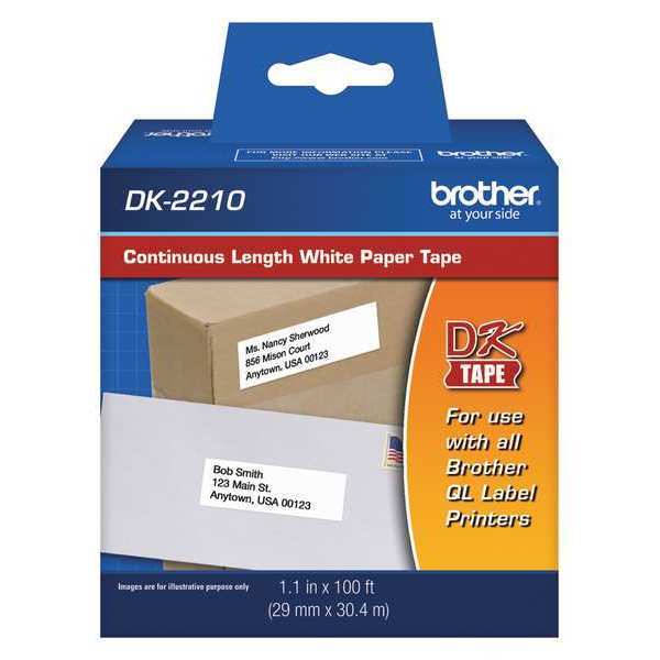 Brother Adhesive Label Tape Cartridge 1-10" x 100 ft., Black/White DK2210