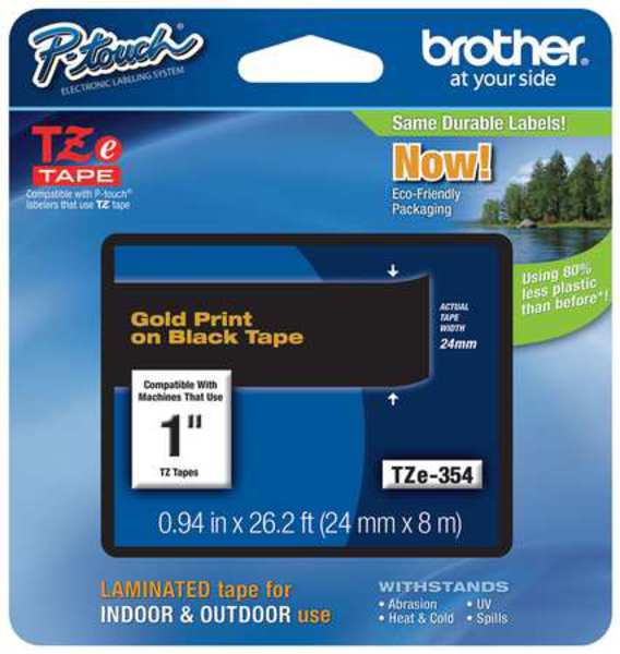 Brother Adhesive TZ Tape (R) Cartridge 15/16"x26-1/5ft., Gold/Black TZe354