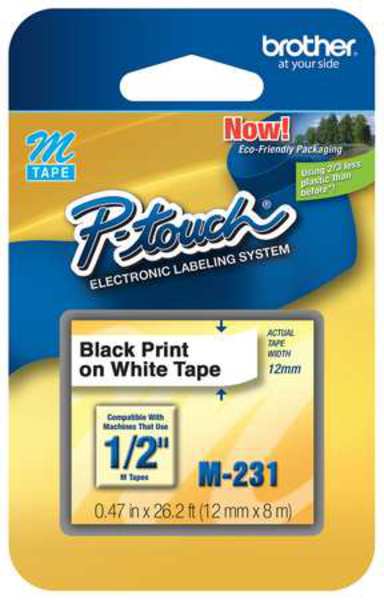 Brother Adhesive Label Tape Cartridge 0.47" x 26-1/5 ft., Black/White M231