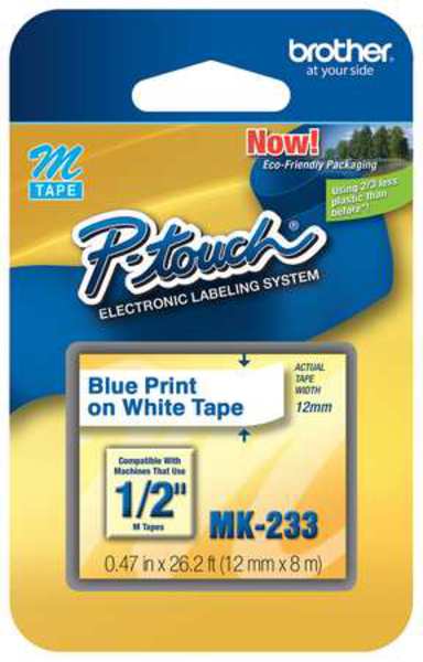 Brother Adhesive Label Tape Cartridge 0.47" x 26-1/5 ft., Blue/White MK233