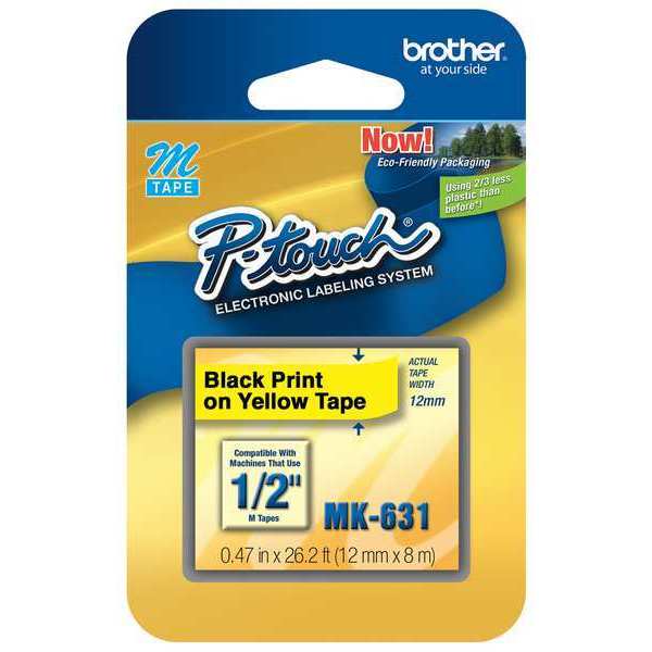 Brother Adhesive Label Tape Cartridge 0.47" x 26-1/5 ft., Black/Yellow MK631