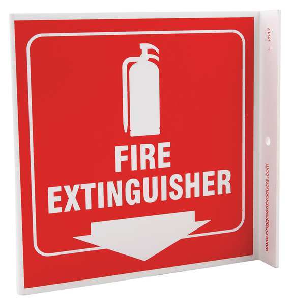 Zing Fire EXtinguisher Sign, L-Shape, Plastic, Height: 7" 2517