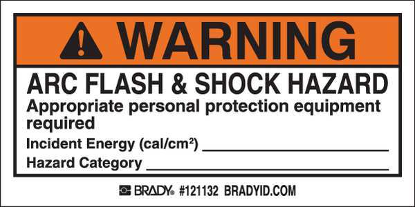 Brady Arc Flash Label, 4 In. W, 2 In. H, PK100 121132